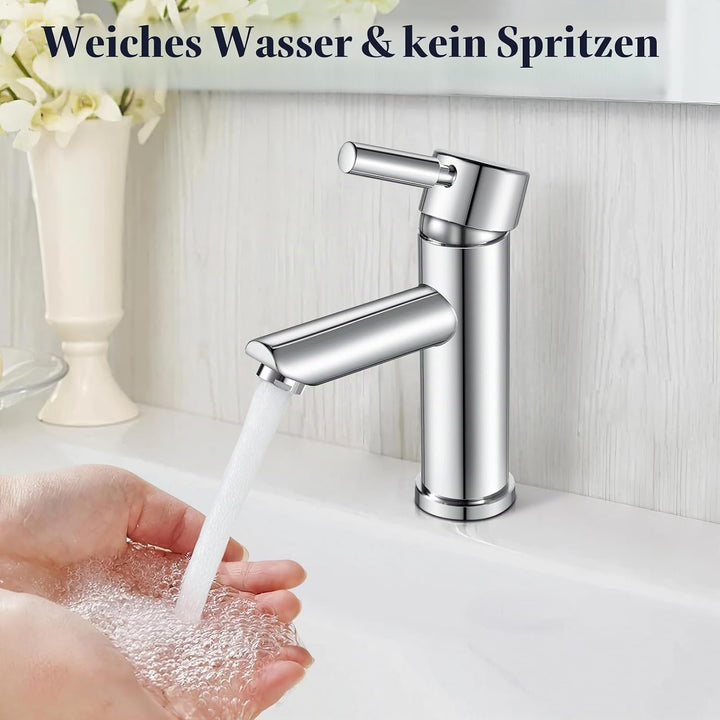 kisimixer Wasserhahn Bad, 304 Edelstahl Waschtischarmatur Mischbatterie Waschbecken Armaturen, Einhe