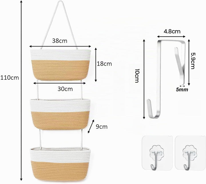 OJTOJT Hängender Organizer, Hängeorganizer Mit Haken, Wand Hängen Tasche Zum3-Tier, Hängeregal Stoff