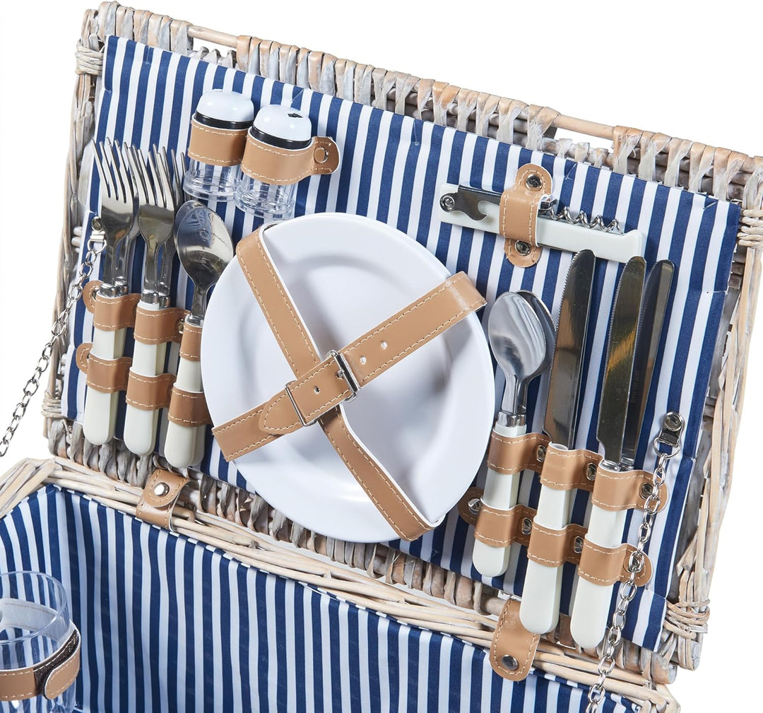 casa.pro Picknickkorb Lumparland Komplettset für 4 Personen Weidenkorb Picknickset aus Geschirr Gläs