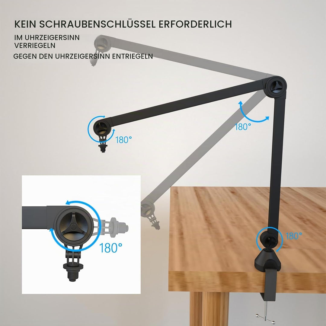 Mikrofonarmständer Verstellbarer Mikrofon-Tischhalter mit Tischklemme Professioneller Mikrofonarmstä