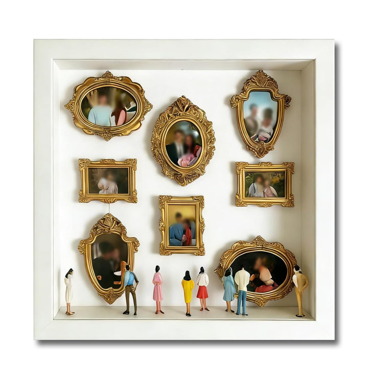 DIY Mini Museum Bilderrahmen, Weisser Vintage Mini Bilderrahmen Set mit 8 Goldene Rahmen & 8 Zufälli