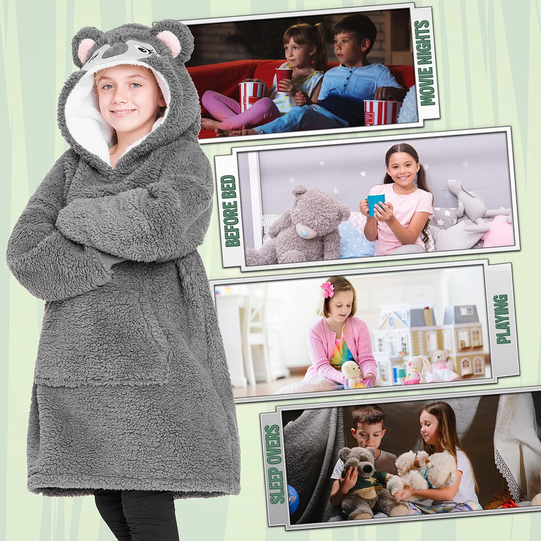 CityComfort Decke Hoodie Kinder Fleece Übergrösse Kapuzenpullover Mädchen Einheitsgrösse Grauer Koal