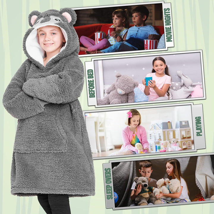 CityComfort Decke Hoodie Kinder Fleece Übergrösse Kapuzenpullover Mädchen Einheitsgrösse Grauer Koal