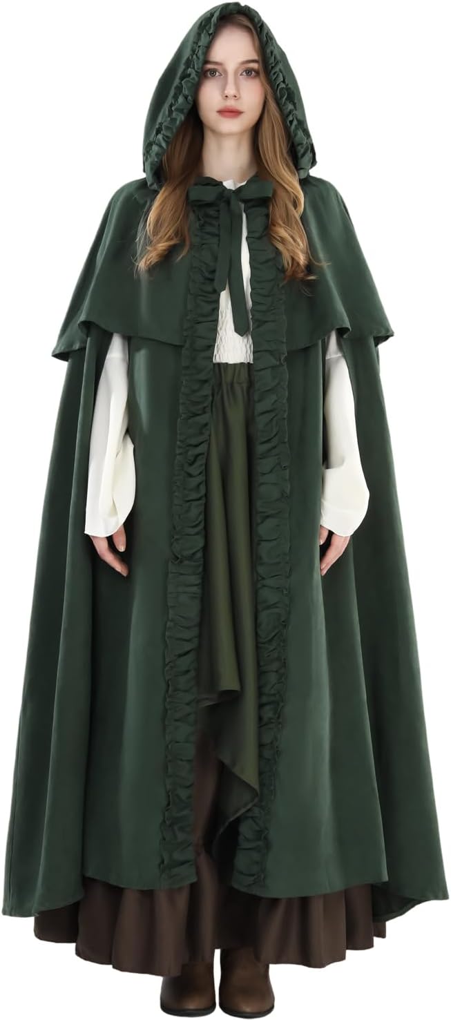 Fiamll Mittelalter Umhang Damen Kapuze Mantel mit Manschette Einfarbige Trenchcoat Renaissance Vampi