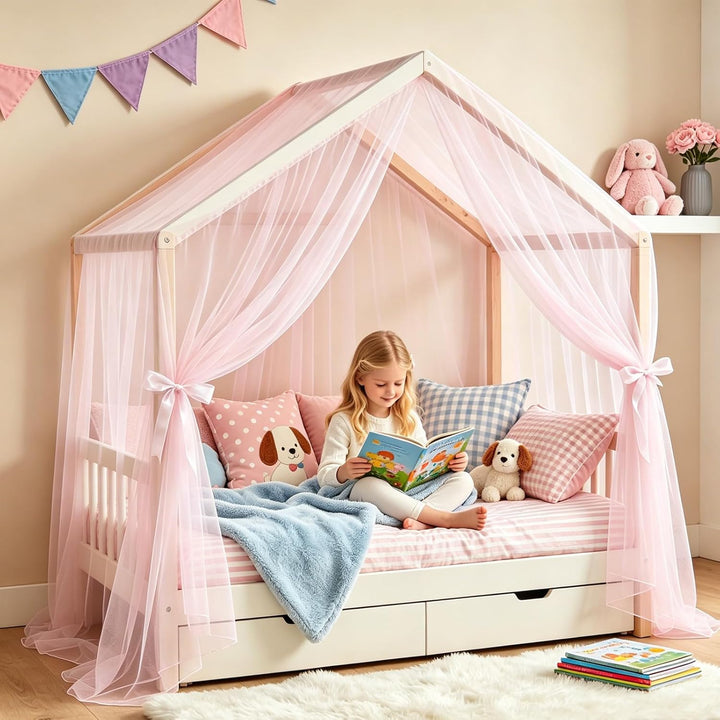 2 Stück Hausbett Himmel Set - 150 x 350 cm Betthimmel Milan-Garn, Betthimmel Hausbett, Leichte Atmun