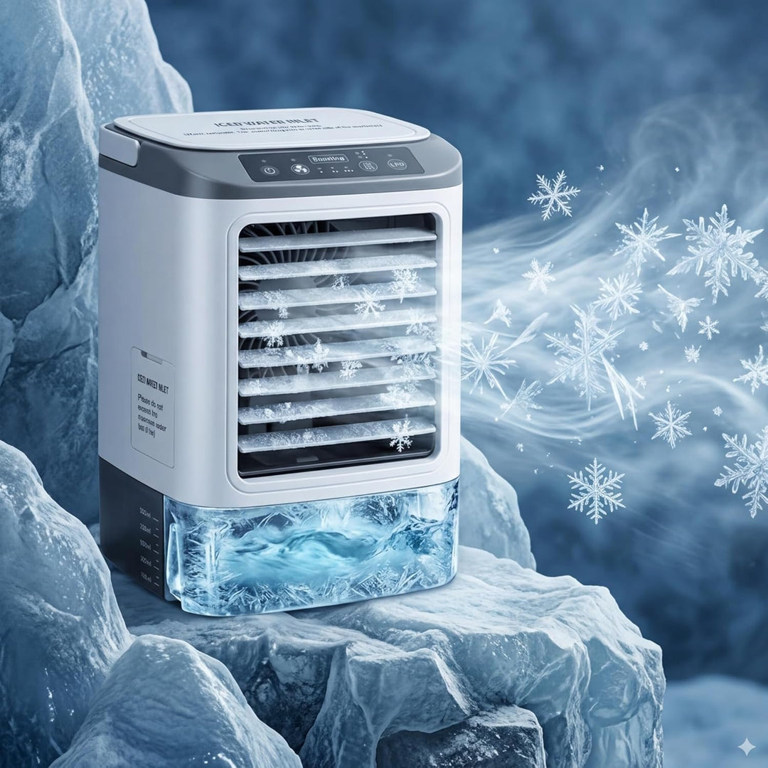 2026 Neu Mini Klimaanlage - Tragbare Luftkühler mit 4 Geschwindigkeiten/Sprühfunktion/7-farbigem LED