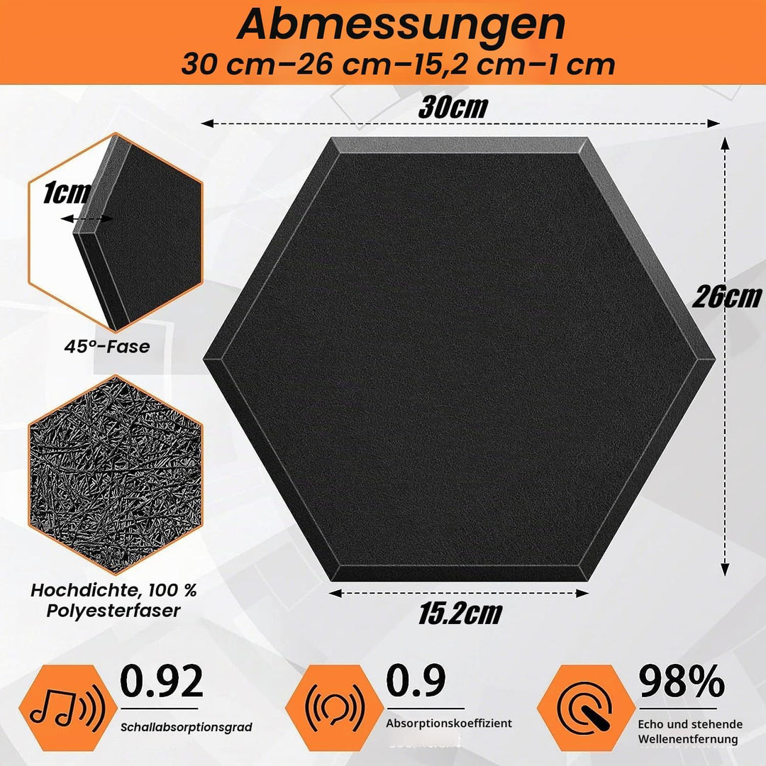 LATERN 12 Stück Selbstklebende Akustik Platten, 30CM x 26CM Sechseckige Schallschutz Platten Hoher D