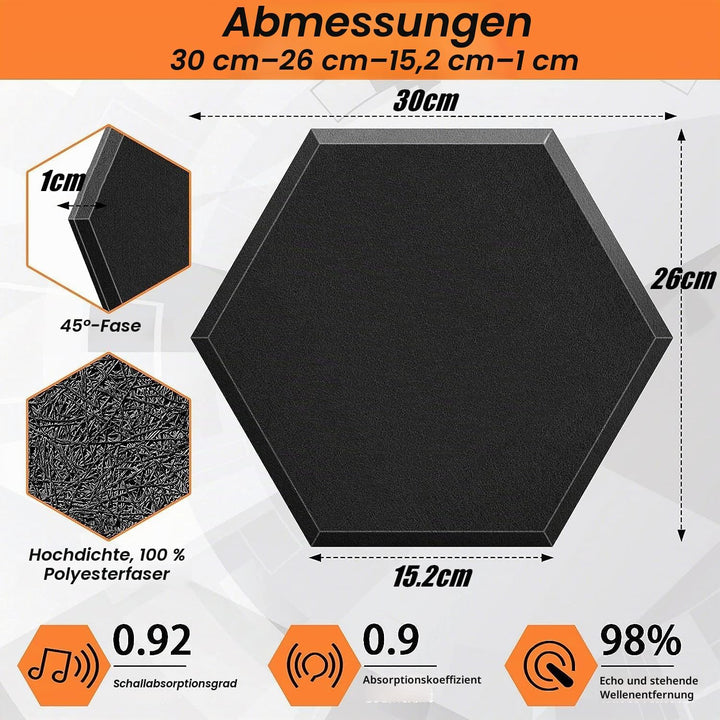 LATERN 12 Stück Selbstklebende Akustik Platten, 30CM x 26CM Sechseckige Schallschutz Platten Hoher D