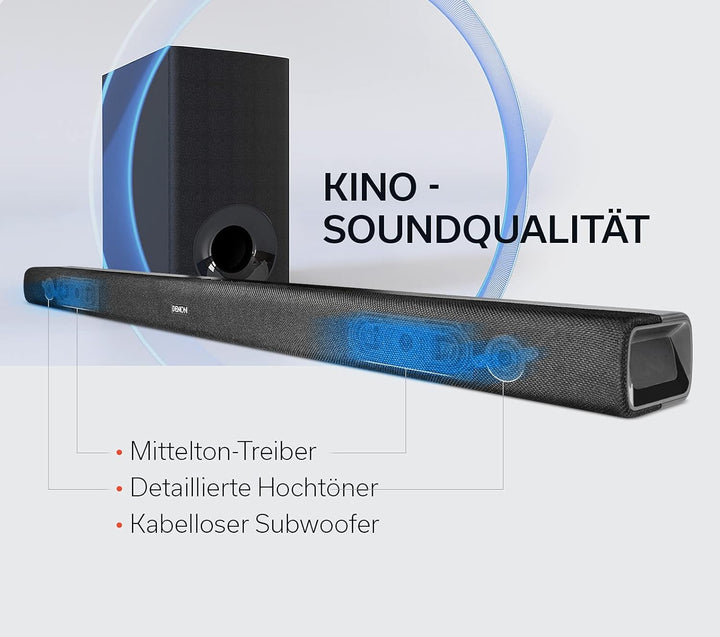 Denon DHT-S316 2.1 Flache TV Soundbar mit kabellosem Subwoofer, Bluetooth, HDMI ARC, Dolby Digital,