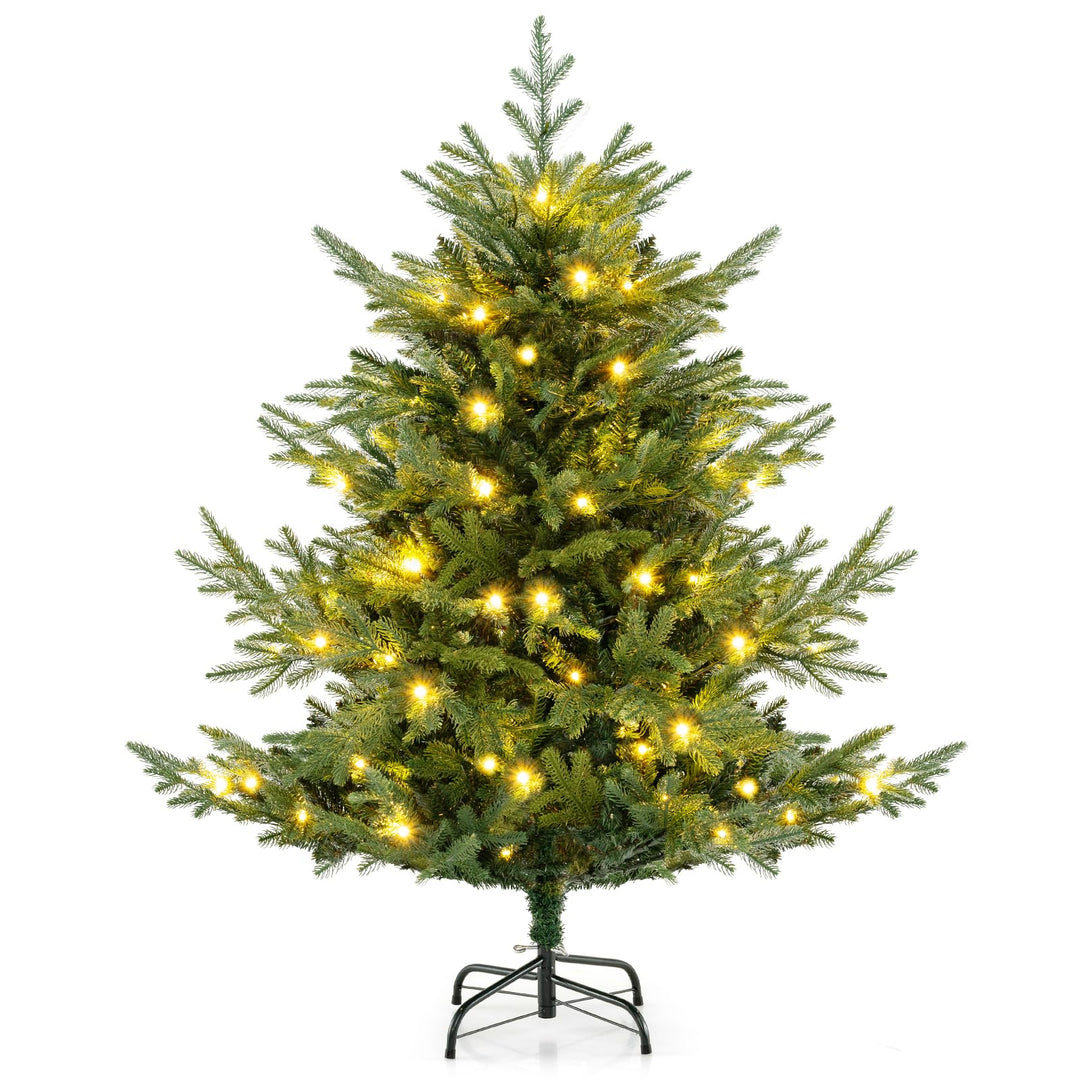 COSTWAY 135 cm Künstlicher Weihnachtsbaum mit Beleuchtung, Tannenbaum mit 160 warmweissen LED-Lichte