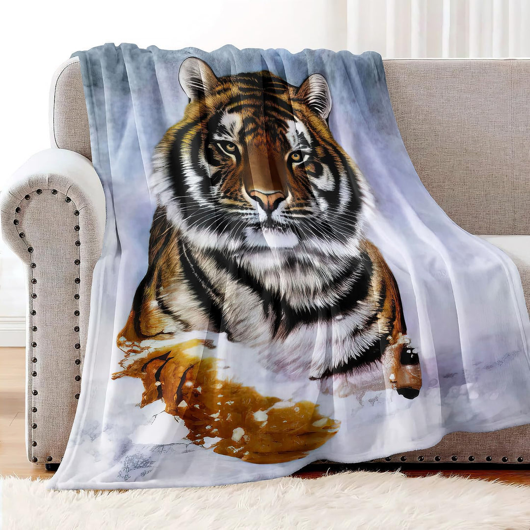 YISUMEI Decke 150x200 cm Kuscheldecken Sanft Flanell Weich Fleecedecke Bettüberwurf Tiger im Schnee
