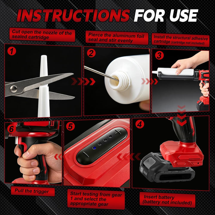Akku Kartuschenpresse für Milwaukee 18V, Anti-Tropf-Funktion &amp; LED-Licht, 4-stufige Geschwindigkeits