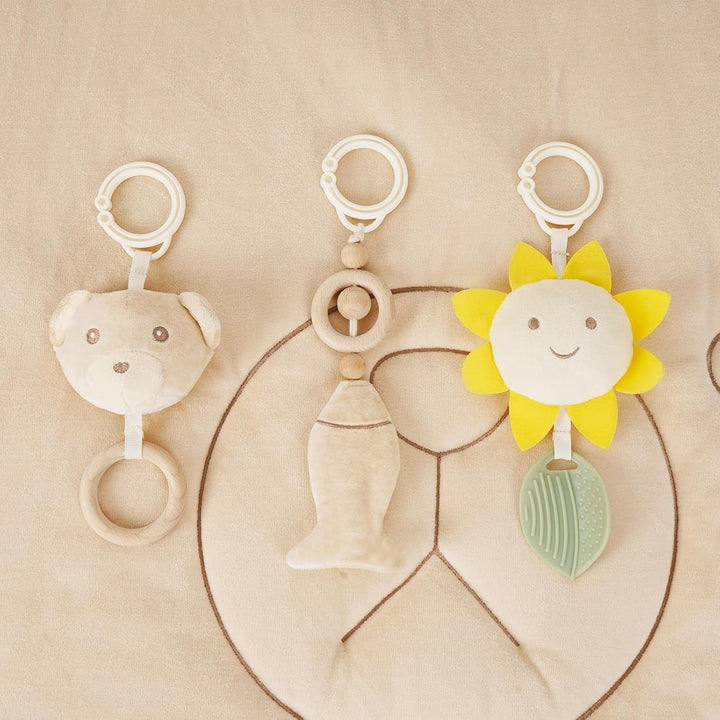 4 IN 1 Bär Spielbogen Baby, Spielmatte Babies mit Natur Holz Activity Spielbogen, 3 abnehmbaren Spie