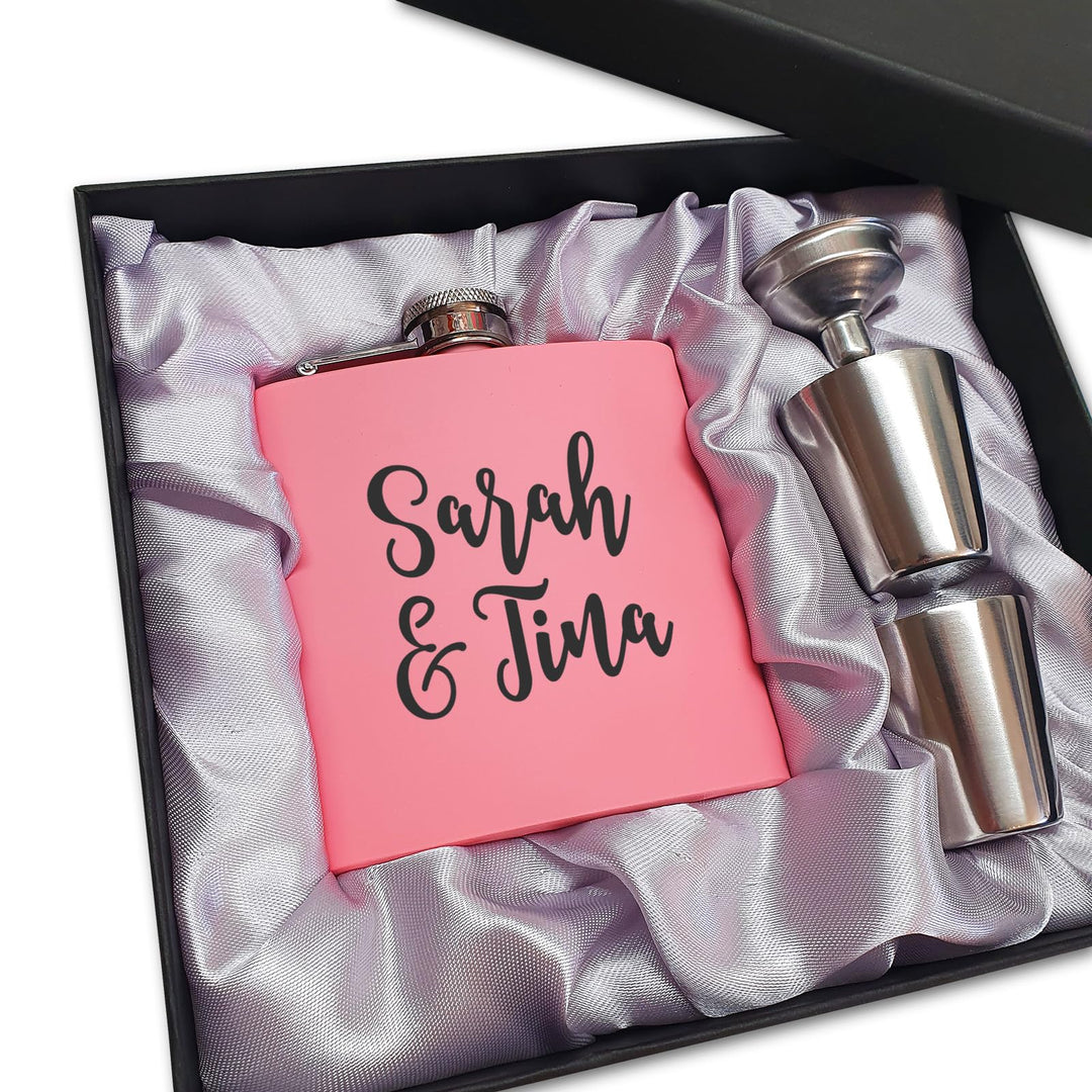 Flachmann mit Gravur. Edelstahl Flachmann personalisiert. Geschenke für Männer. Pink, Pink