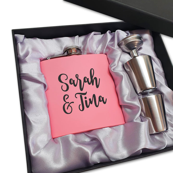 Flachmann mit Gravur. Edelstahl Flachmann personalisiert. Geschenke für Männer. Pink, Pink