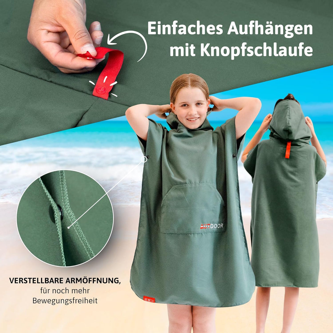 AUTDOOR® Mikrofaser Badeponcho für Kinder, Mädchen & Jungen - nachhaltig aus 100% recycelten PET-Fla
