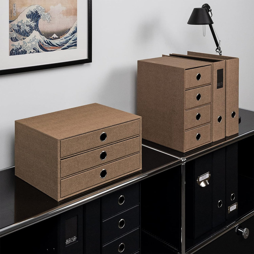 Rössler 1524452603 - S.O.H.O. 3er Schubladenbox für DIN A4, mit Griffloch, Special Line Hazelnut, 34