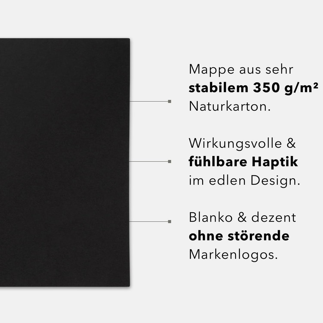 Präsentationsmappe A4 in Schwarz 60 Stück (wählbar) - erhältlich in 7 Farben - direkt vom Hersteller
