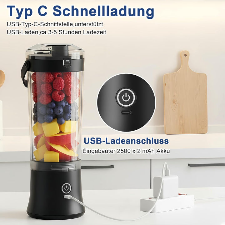 TopEsct tragbarer Mixer für Shakes und Smoothies,500 ml leistungsstarker kabelloser Mini-Mixer,wiede