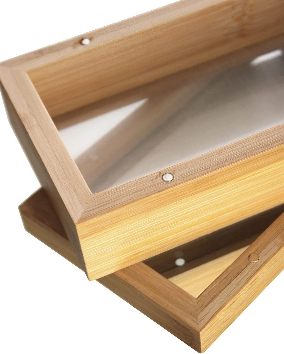 HNBG Siebbox aus Bambus 15,5 x 9 x 6 cm, Bambus-Schachtel mit Sieb und Spiegel, unterteilt in 3 Eben