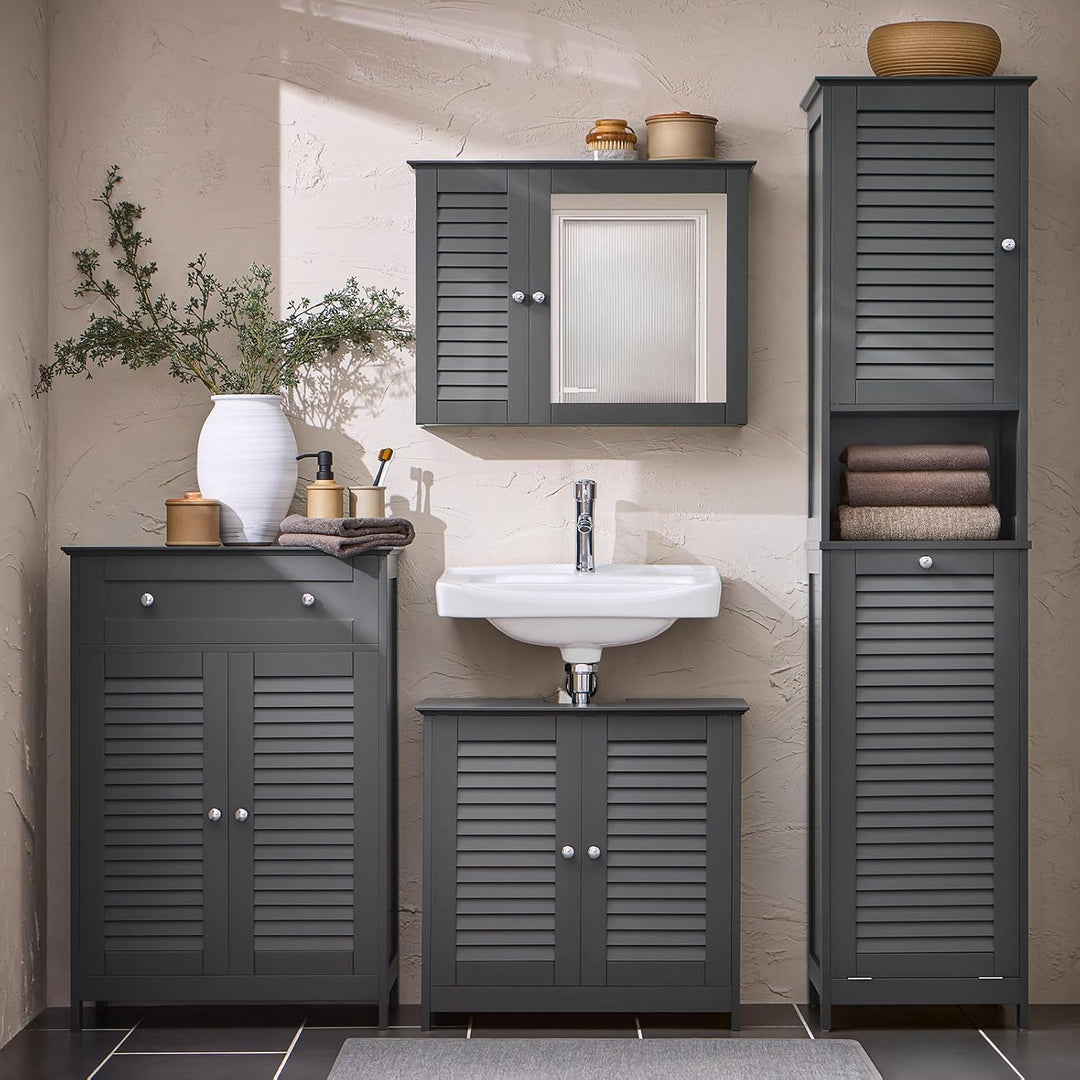SoBuy Badezimmerschrank Hochschrank mit Wäschekorb Schmaler Badschrank mit Regal, Badmöbel für klein