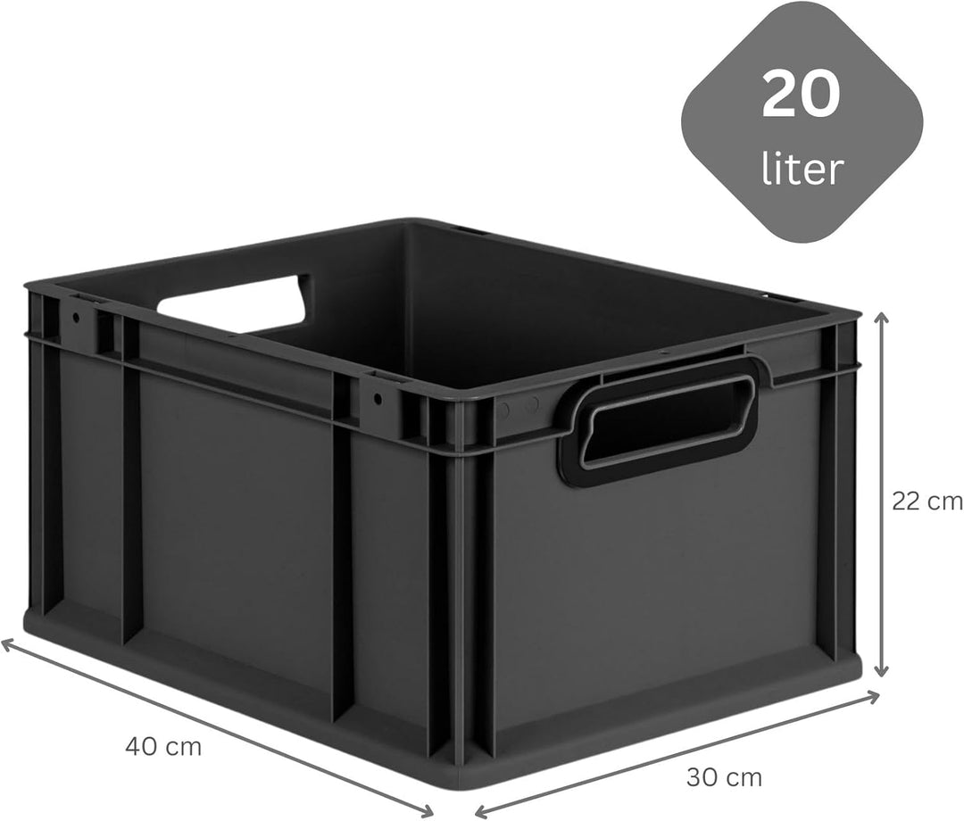 PROREGAL SparSet 10x Eurobox NextGen Color | HxBxT 22x30x40cm | 20 Liter | Griffe schwarz offen | Gl
