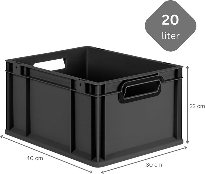 PROREGAL SparSet 10x Eurobox NextGen Color | HxBxT 22x30x40cm | 20 Liter | Griffe schwarz offen | Gl