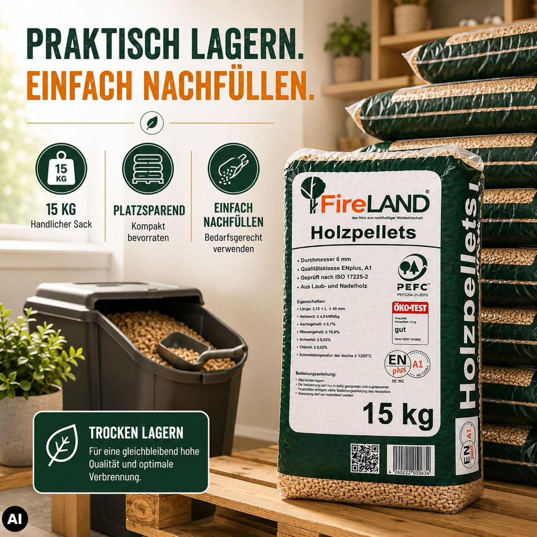 HLKauf Pellets ENplus A1 mit 6mm - Naturbelassen &amp; Nachhaltig produziert - PEFC Zertifiziert - ohne
