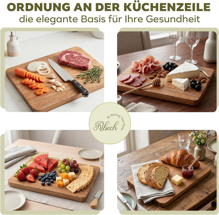 Frühstücksbrett Set 6-teilig aus Akazienholz inklusive Aufbewahrungsständer | Kleine Holzschneidebre