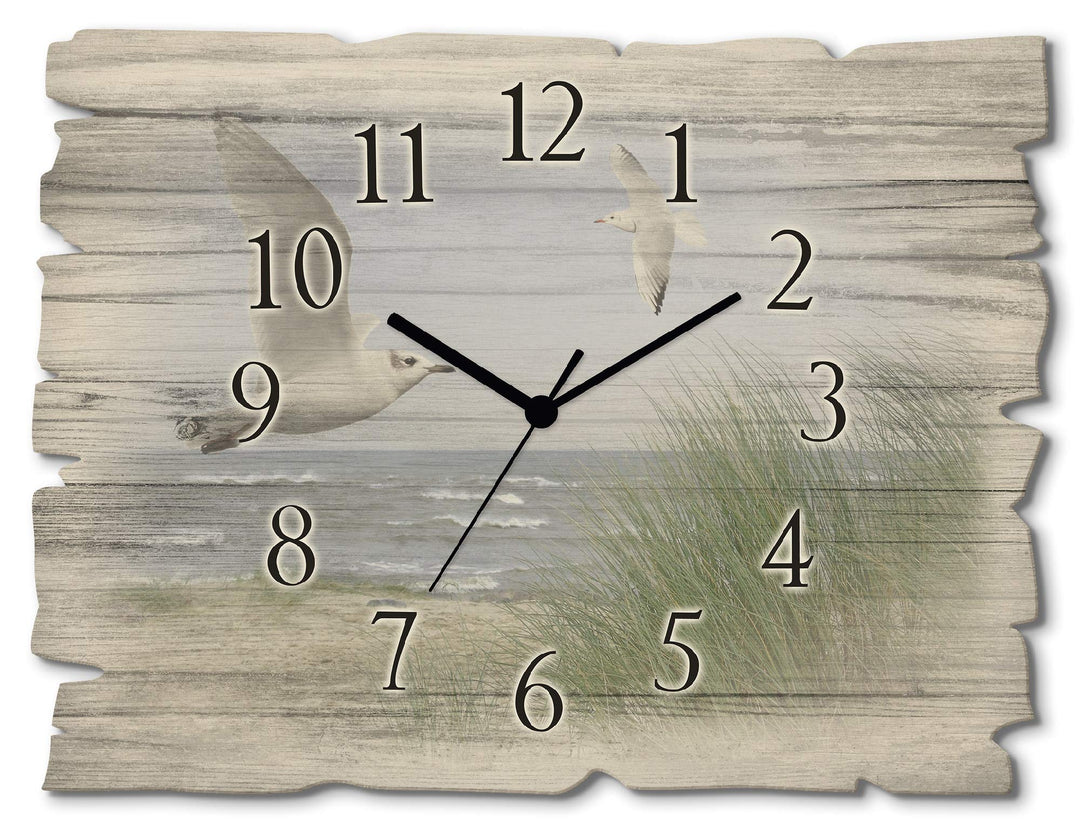 ARTLAND Wanduhr ohne Tickgeräusche aus Holz Quarzuhr 40x30 cm Rechteckig Lautlos Strand Meer Nordsee