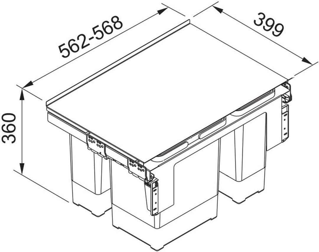 FRANKE Sorter Garbo 60-3 Abfallsorter Abfalleimer Mülleimer Abfallsammler, grau, 56,2 x 39,9 x 36 cm