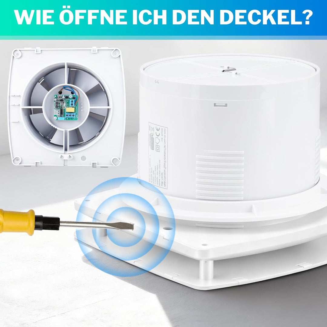 Badlüfter 150mm mit Feuchtigkeitssensor & Nachlauf, 18W Leiser Abluftventilator Lüfter mit Rücklaufk