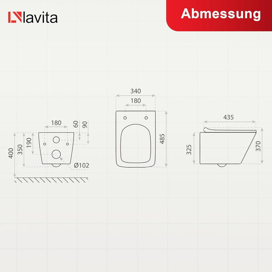 LAVITA Wand-WC Shak | Hänge Toilette | WC Sitz | Toilettendeckel mit Absenkautomatik & Metallscharni
