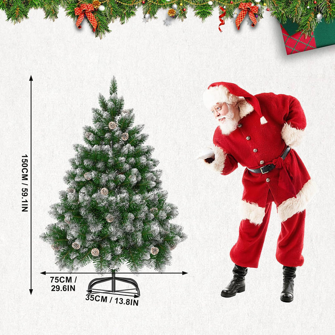 Froadp 150cm Künstlicher PVC Weihnachtsbaum Tannenbaum Kiefernadel Mit Schnee-Effekt(Schnee-Effekt,