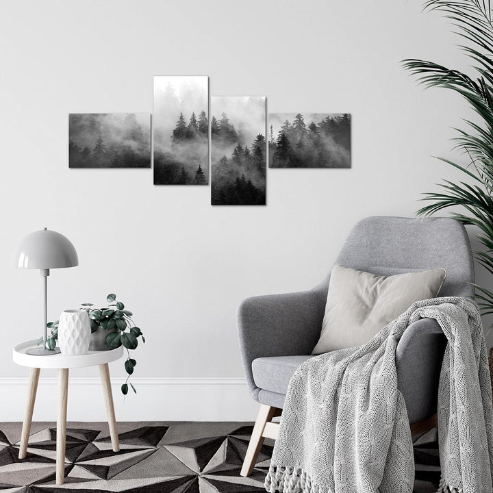 Runa Art Bild Modern Wald Natur - Made in Germany - Wandbilder Landschaft Schwarz Weiss 4 Teilig 032