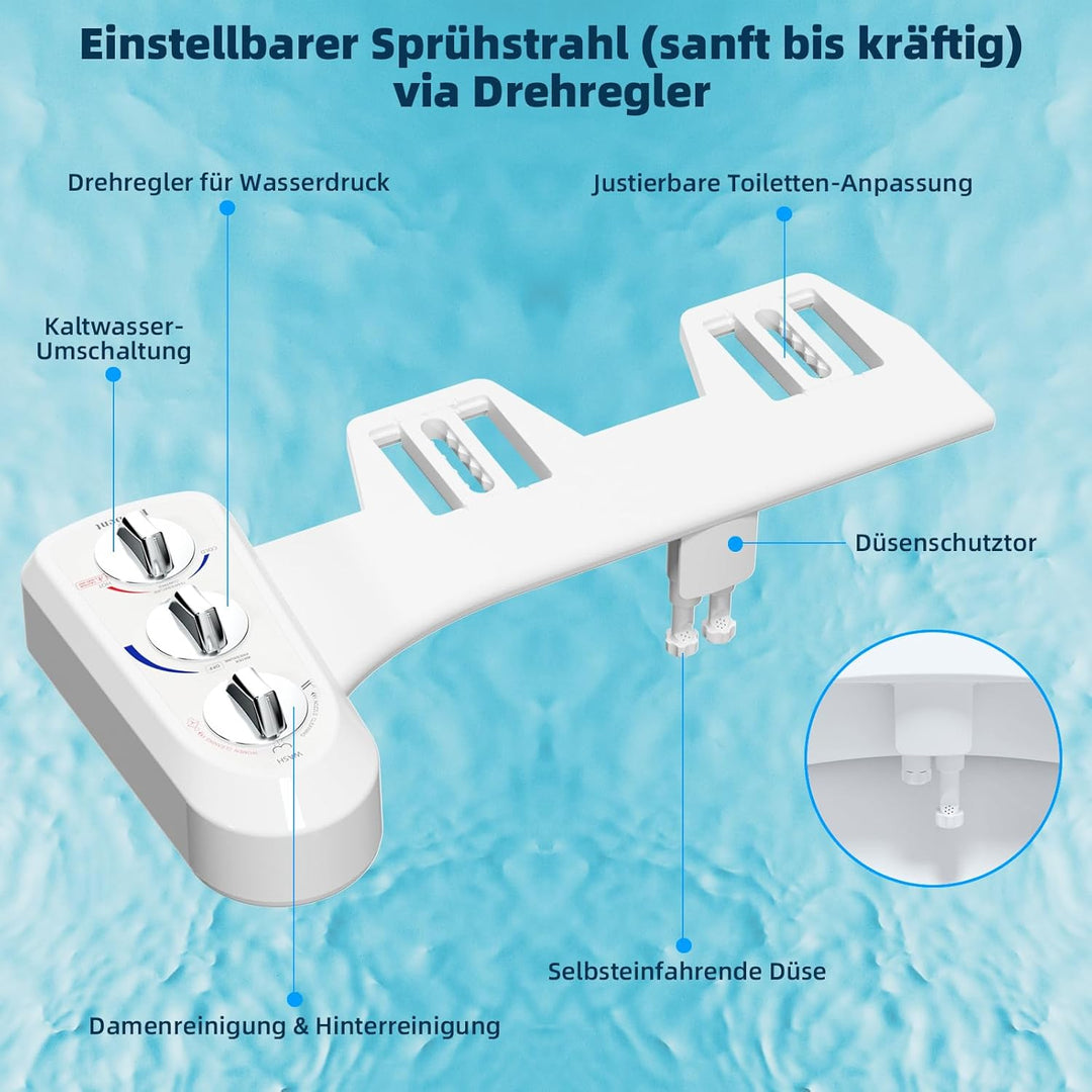 Hibbent WC Bidet, Water Bidet Dusch-WC (ohne Strom),Intimreinigung mit Selbstreinigende Düsen Wasser
