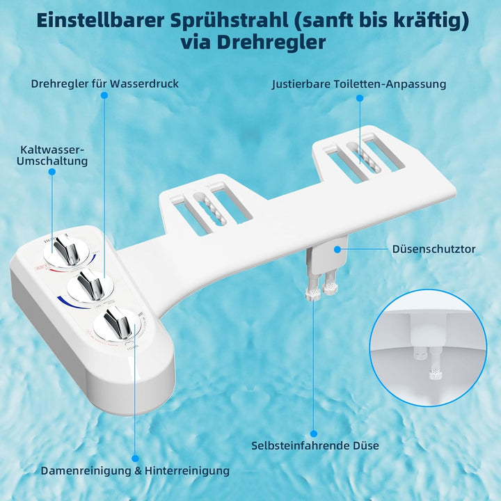 Hibbent WC Bidet, Water Bidet Dusch-WC (ohne Strom),Intimreinigung mit Selbstreinigende Düsen Wasser