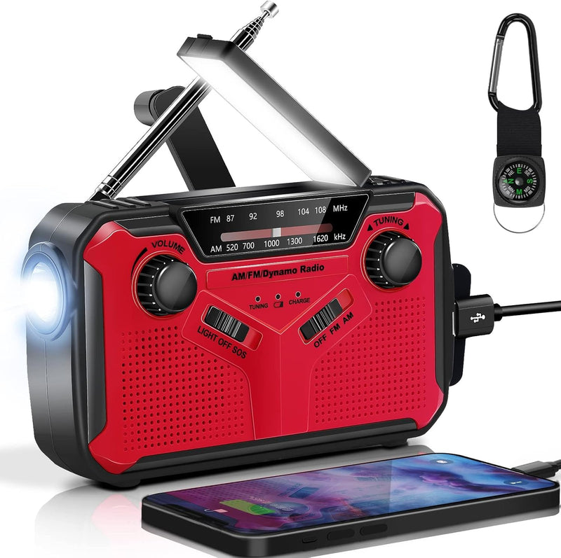 AOKBON Solar Radio Tragbar Kurbelradio Mit 3000mAh Wiederaufladbare Powerbank AM/FM/WB Batterie Radi