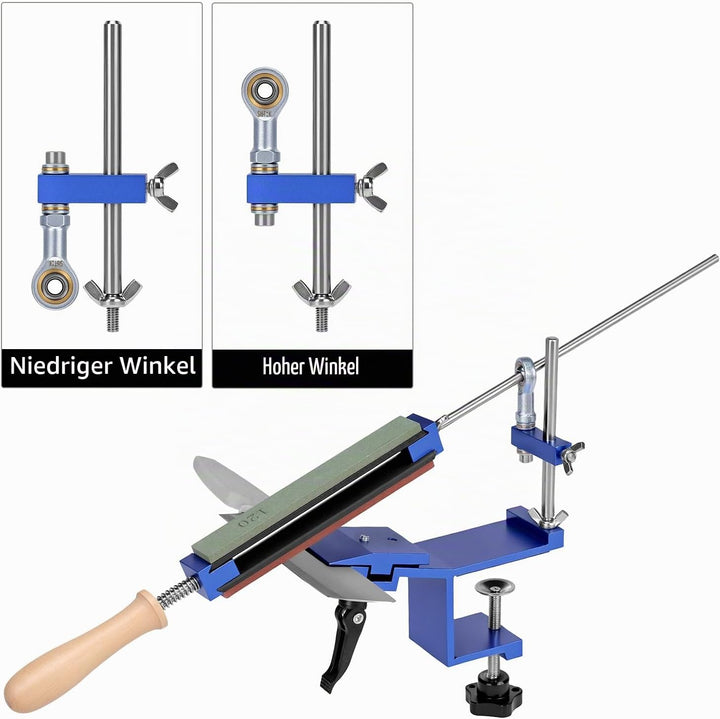 QWORK® Festwinkel Messerschärfer Kit - Schnellspann Messerschärfsystem mit 6 Messerschärfstein (120
