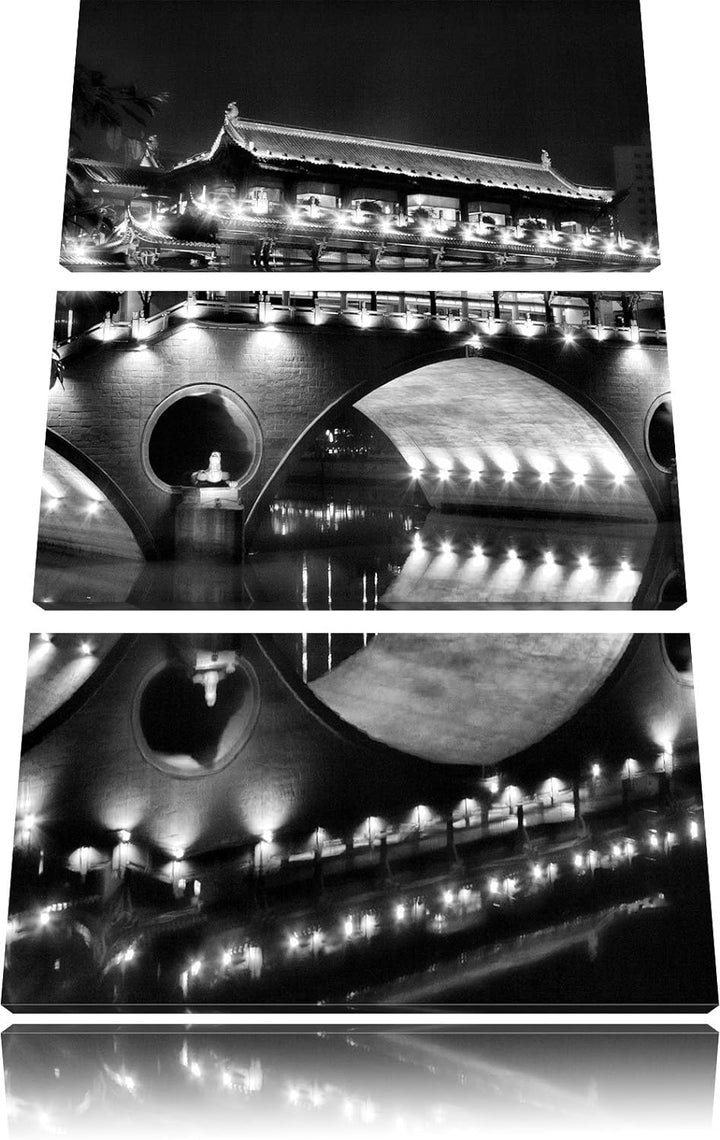 Pixxprint hellerleuchtete chinesische Brücke als Leinwandbild/Grösse: 3 Teilig (120x80) cm/Wandbild/