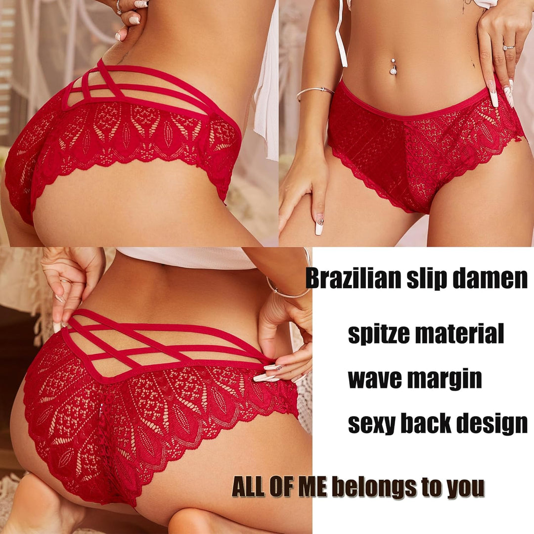 ALL OF ME 6er Pack Brazilian Slips Damen Spitze Unterhosen Sexy Unterwäsche Dessous Frauen Panties B