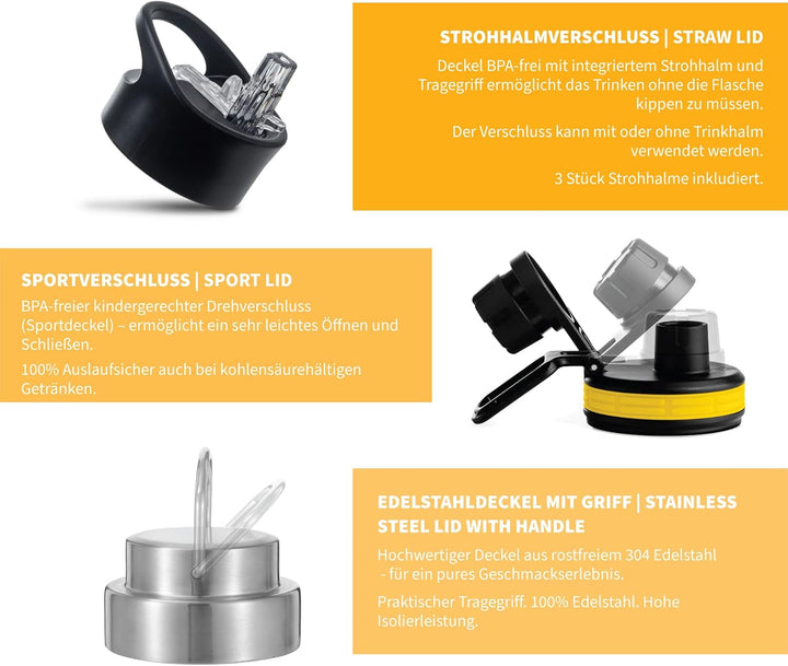 hydro2go ® Trinkflasche aus Edelstahl 1000 ml / 1 Liter - für Sport, Fitness & Outdoor | Thermo Edel