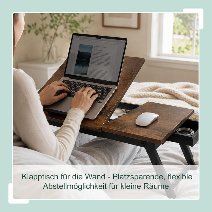 Relaxdays Laptoptisch für Bett &amp; Couch, klappbarer Betttisch, Bambus, höhenverstellbar, Betttablett,