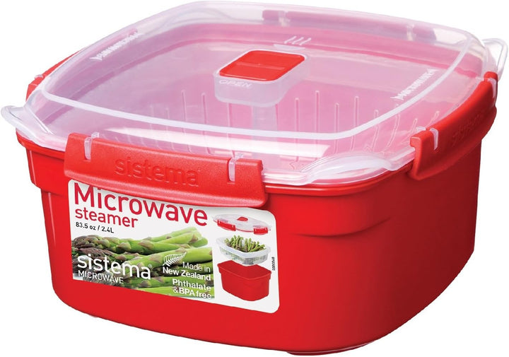 Sistema Microwave Reiskocher, 2,6 l, rot/transparent & Microwave Dampfgarer, mittelgross mit herausn