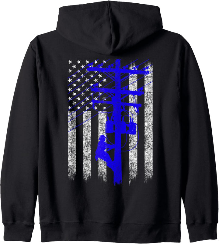Blue Silhouette American Flag Lineman Electrician Kapuzenjacke