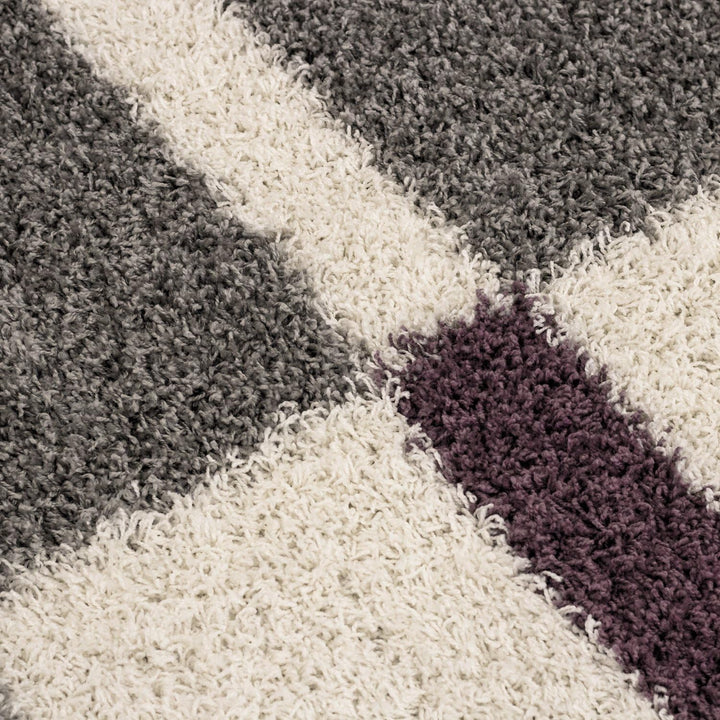 Teppium Shaggy Hochflor Teppich Läufer Flur 60 x 110 cm Lila - Kariertes Flauschiger Teppich, Weich