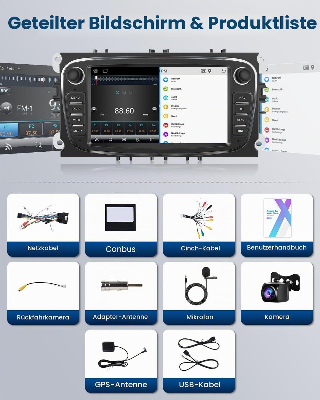2G+64G Wireless Carplay Android 13 Autoradio für Ford Focus II mk2 Mondeo S-Max C-Max Galaxy Kuga mi