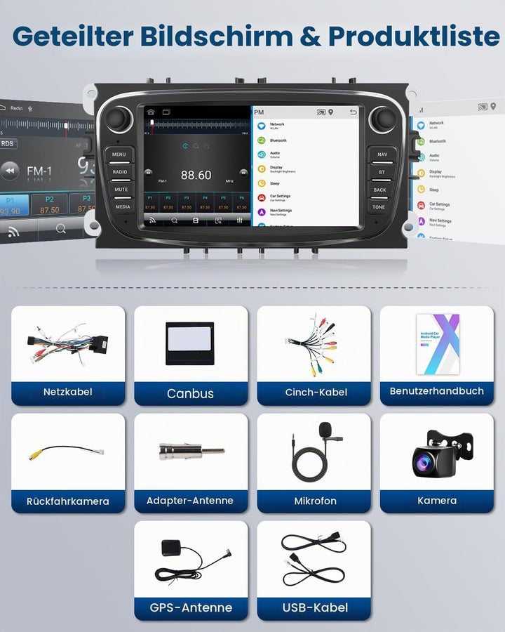 2G+64G Wireless Carplay Android 13 Autoradio für Ford Focus II mk2 Mondeo S-Max C-Max Galaxy Kuga mi