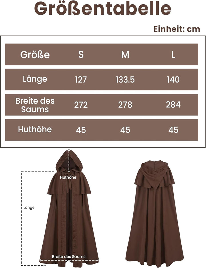 Mittelalter Umhang Damen mit Kapuze – Halloween Cape Vampir Kostüm Hexe Frauen Umhang Schwarz Vampir