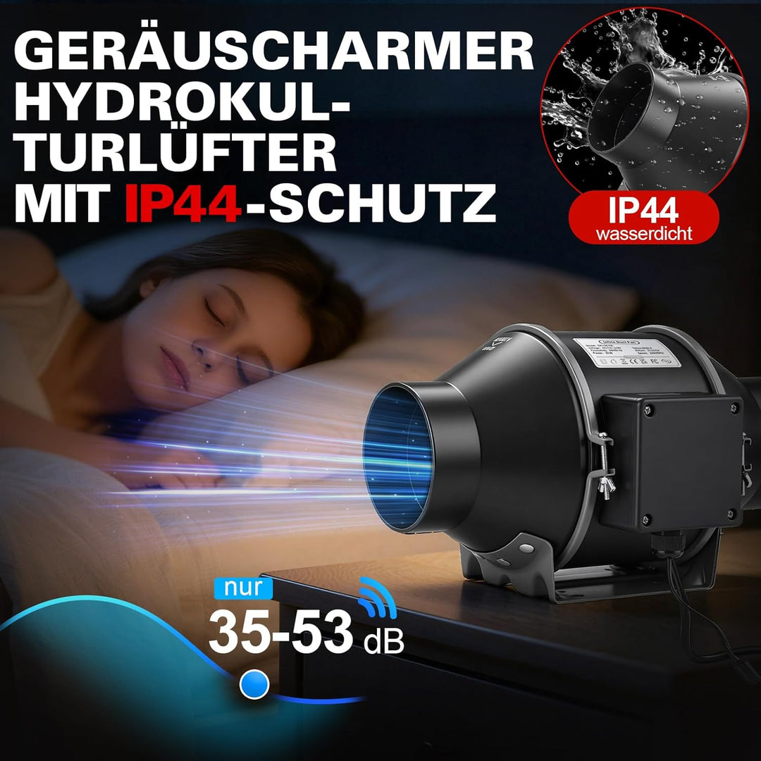 XIIW Regelbar Rohrventilator 100mm mit Drehzahlregler, 360m³/h 3000 RPM Inline Abluftventilator mit